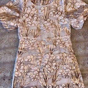 GB Girls Floral Embroidered Dress - Gold and Cream